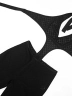 Beyprern Sexy Schwarzer Häkel-Cut-Out-Jumpsuit Damen Halter Neck Rückenfrei Durchsichtig Einteiler Romper Hohe Taille Eng Anliegende Clubwear