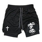Herren-2-in-1-Lauf-Workout-Shorts mit Druck, Christian Gym Athletic Performance Shorts mit Handytasche und Handtuchschlaufe, Activewear