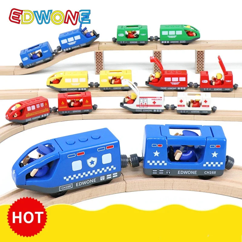 Hölzernes Elektroauto-Set Magnetischer Elektrozug mit kleiner Puppe Druckguss-Steckspielzeug-Set Kompatibel mit Eisenbahn-Holzschienenbahn Hauptbild