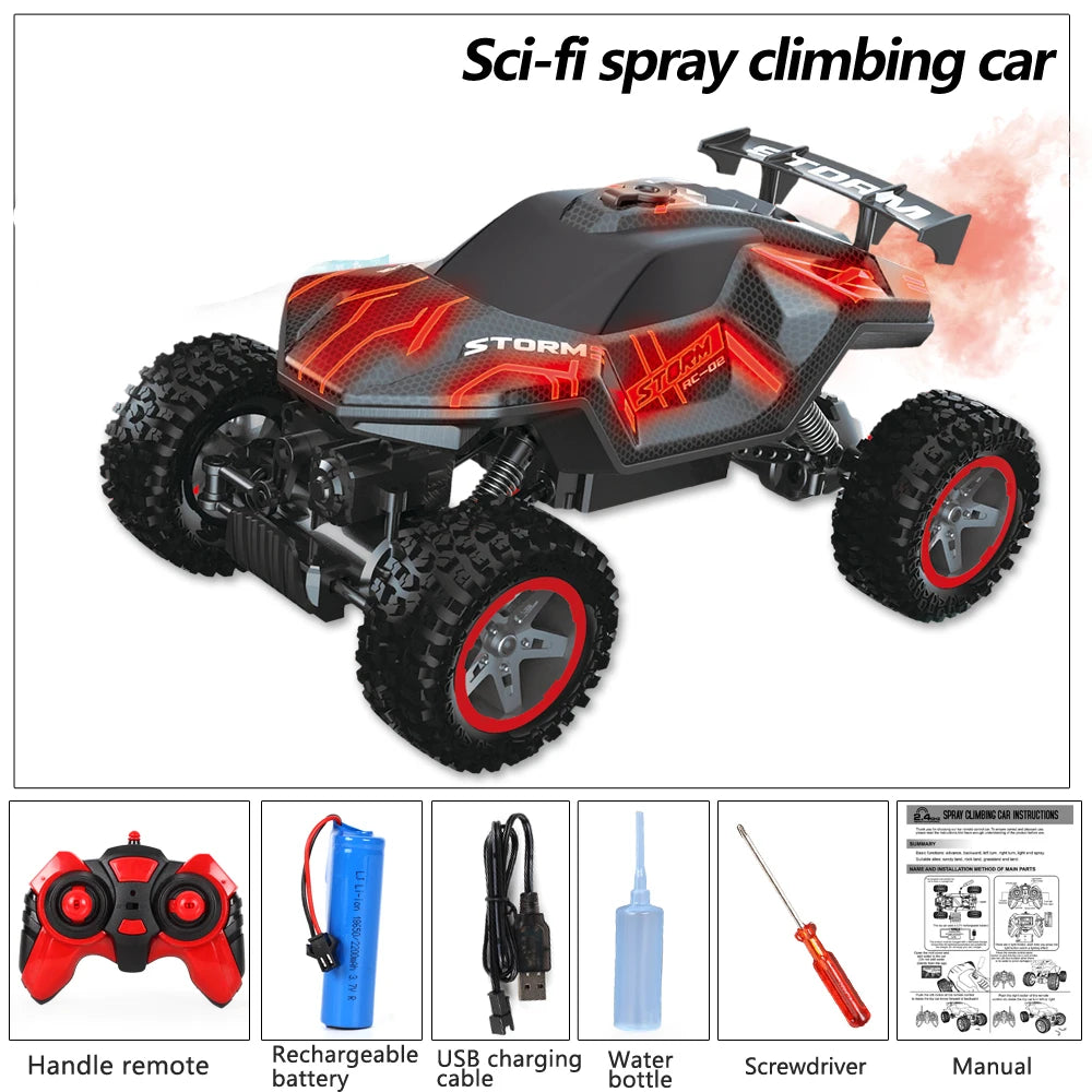 4WD RC Drift-Auto mit Musik, LED-Lichtern, 2.4G Gesten-Funkfernbedienung, Sprüh-Stunt-Auto, 360° drehbares Kletterauto, Spielzeuggeschenk
