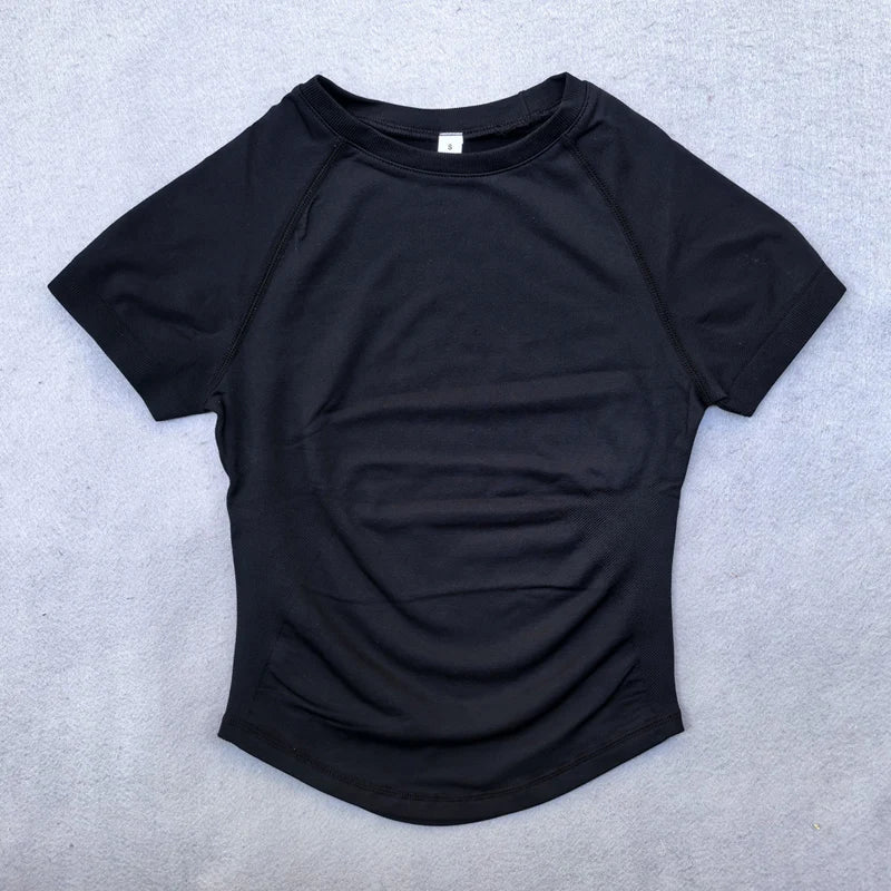 Nahtloses Yoga-Top für Damen Kurzarm Gym Crop Top Leichtgewichtige Yoga-Shirts Fitness-Gym-Shirts Elastische Sport-Shirts
