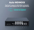 HORACO 8 Port 1000Mbps POE Switch 2 Gigabit Uplink 1000BASE-T RJ45 Networking Switcher 96W Hub Internet Splitter Plug and Play