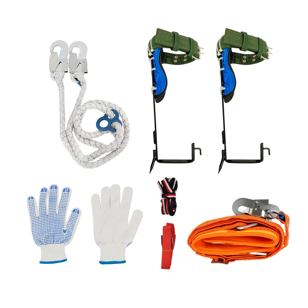 Baumkletterwerkzeuge mit Sicherheitsgurt 2M Seil 45# Stahl Breites Fußpedal Bequemes Set zum Obstpflücken, Dschungelüberleben, Schwarz