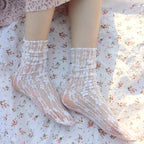 Damen Harajuku Kawaii Atmungsaktive Transparente Blumen-Spitzensocken Süße Mesh-Fischnetzsocken Weiche Lustige Socken Strumpfwaren