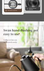 Electric Gooseneck Kettle 1000ML  Hand Brew Coffee Tea 1200W Pot Smart Teapot Temperature Control Pot Rapid Heating Kettle 220v
