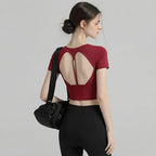 Damen Pilates Training Fitness Brustpolster Yoga Top Schnelltrocknend Atmungsaktives Sport-Kurzarmshirt Hochwertiges Yoga-Shirt