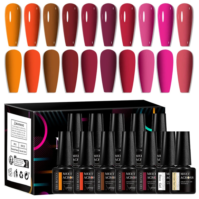 MEET ACROSS 12tlg/Set 7ml Macaron Gel Nagellack mit Box Semi-permanenter UV-Gel Soak Off Nail Art Kit Nagellack für Maniküre