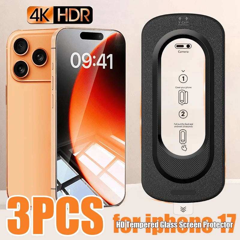 3 Stück Displayschutzfolie für iPhone 17 ProMax 17 PRO HD Panzerglas Vollständige Kantenabdeckung Einfache Installation für iPhone 17/16 Hülle
