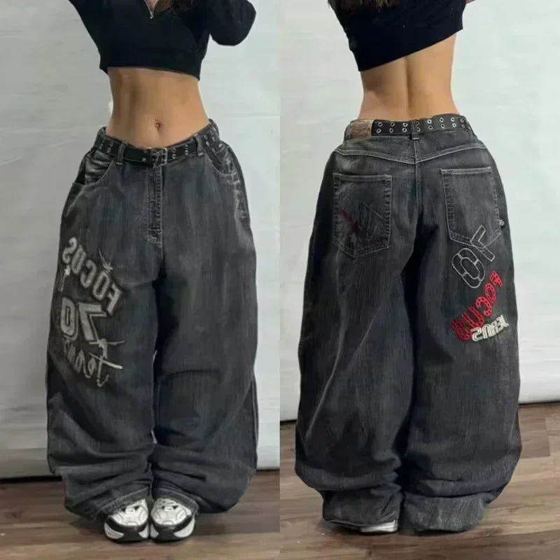 Amerikanische Y2K 2025 Neue weite Baggy Black Jeans Oversized Damen Street Casual Joker Denim-Hose Paar-Jeans Vintage Streetwear