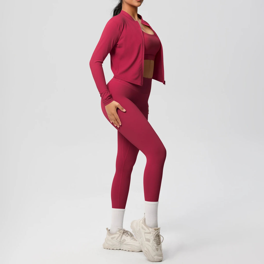 3-teiliges Sportbekleidung Yoga-Set Gym Sport-BH Reißverschlussjacke Leggings Kleidung Sportbekleidung Yoga-Anzüge für Damen Fitness-Set Trainingsanzug