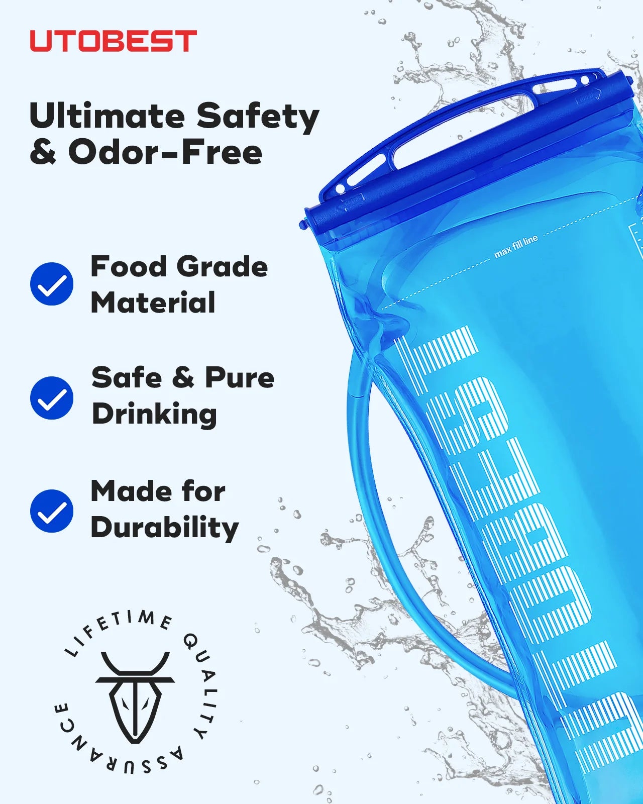 UTOBEST 1L/1.5L/2L/3L Trinkblase Wasserreservoir Trinkbeutel BPA-frei zum Laufen Radfahren Wandern Zweitbild