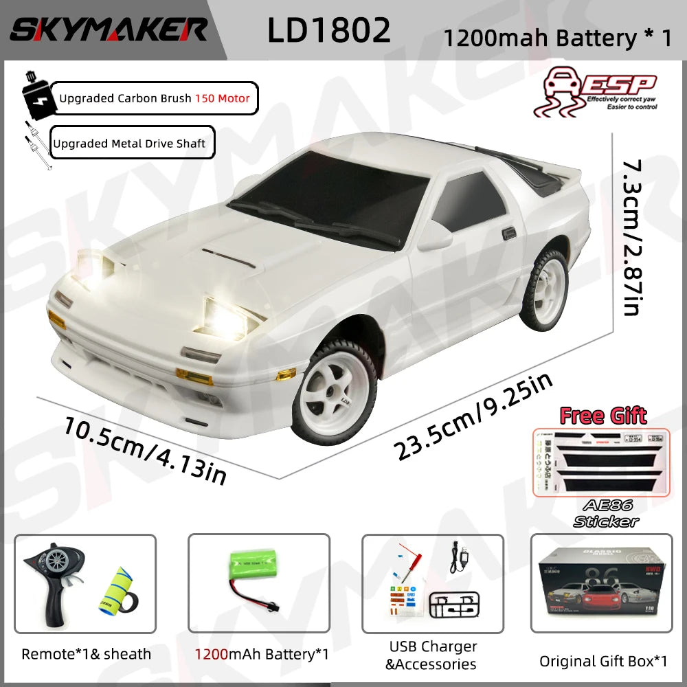 Skymaker AE86 Modell LD1801 RX-7 FC LD1802 1:18 RC Drift Car 1/18 2.4G Fernbedienung ESP Gyroskop LED Mini RC Rennwagen Spielzeug