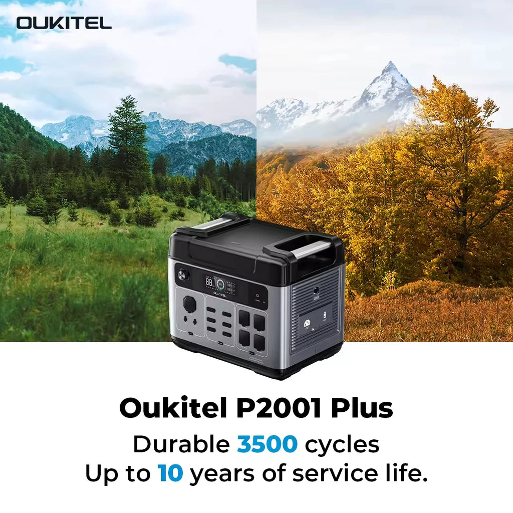 OUKITEL P2001E Plus Tragbare Powerstation 2400W Ausgangsleistung 2048Wh Kapazität LiFePO4 Familie Outdoor Camping Notstromversorgung