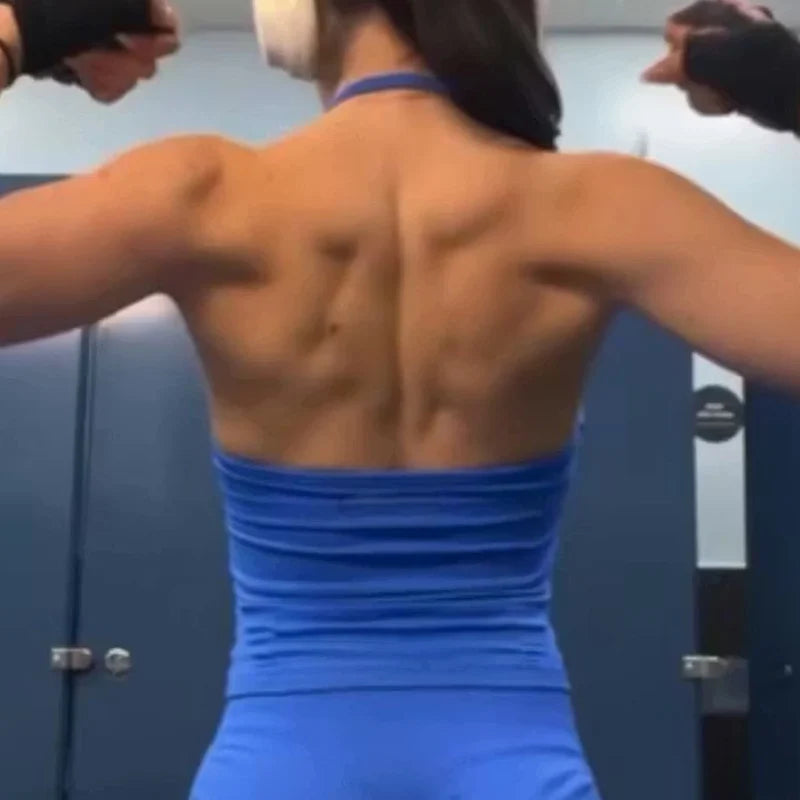 Gym Schöner offener Rücken BH Laufen Training Impact Neckholder Longline Trägertop Sport Yoga Weste Damen Fitness Tank Top