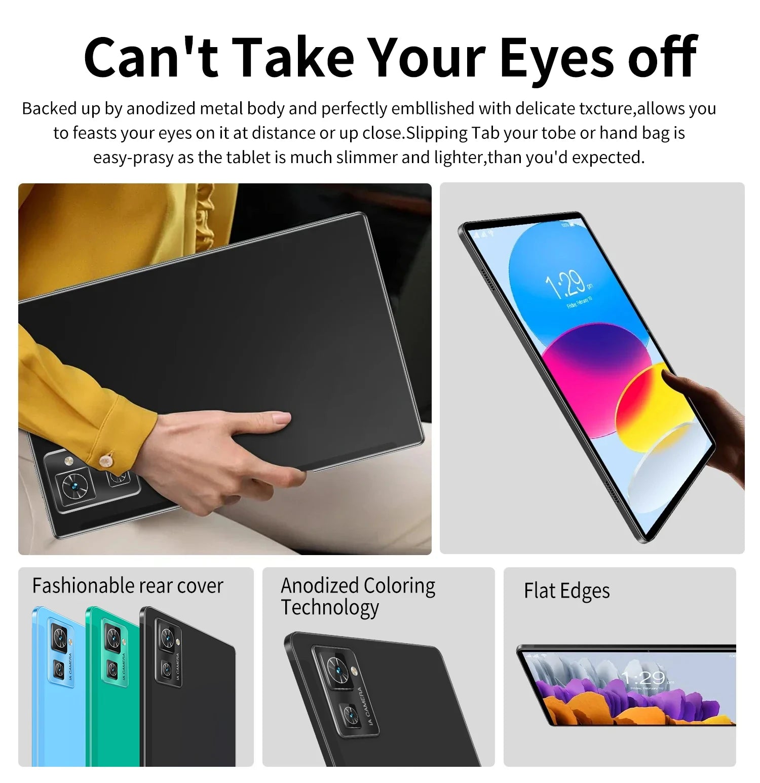 Sauenaneo PC Tablet 4 GB RAM 64 GB ROM (1 TB Erweiterung) unterstützt Google Office Dual-SIM-Karten Dual-Kameras Android 11