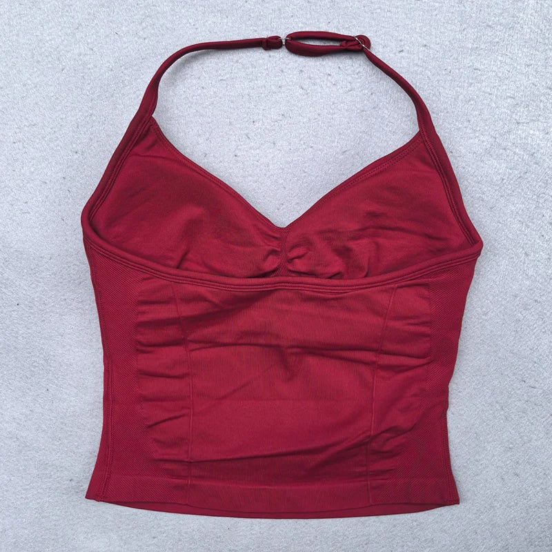Verstellbares Sport-Neckholder-Oberteil Damen Rückenloses Gym-Top mit integriertem BH Yoga-Kleidung Ärmellose Shirts Workout-Outfits Tanktop