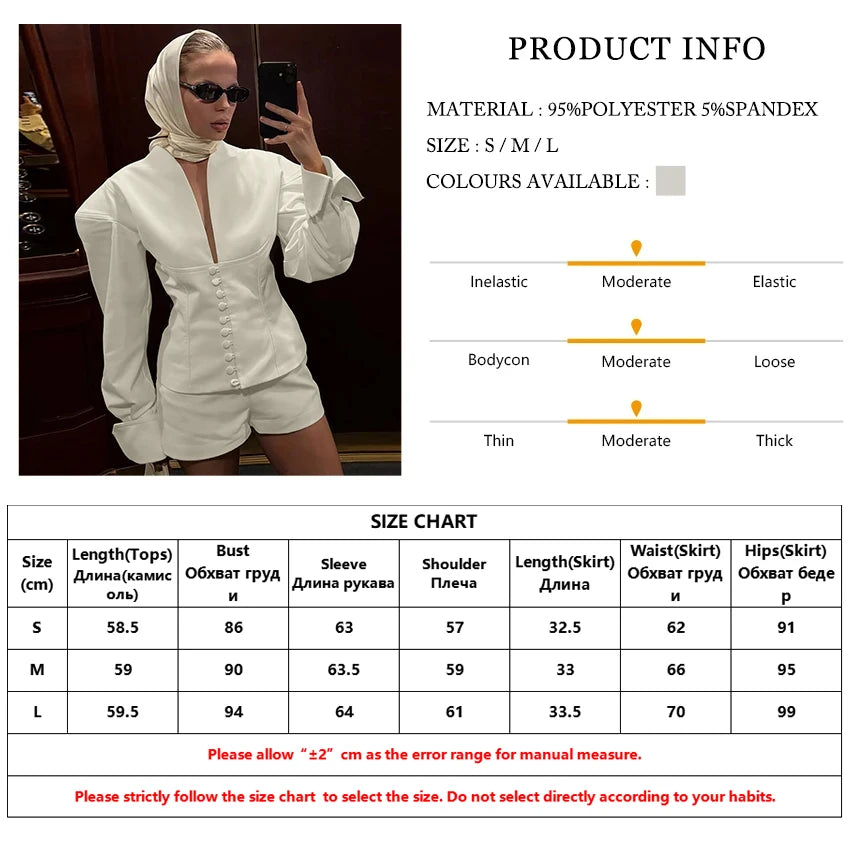 Clacive Fashion Locker Zweiteiler für Damen, Beige, 2025, sexy Langarmshirt mit High-Waist-Shorts, Set, weibliche Streetwear