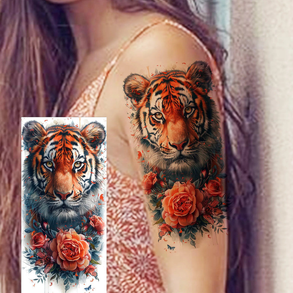1 Blatt einzigartige Aquarell-Löwe-Tiger-Tier-Temporäre Tattoos langanhaltend wasserdicht Fuchs Eule gefälschter Tattoo-Aufkleber Körperkunst Tattoo