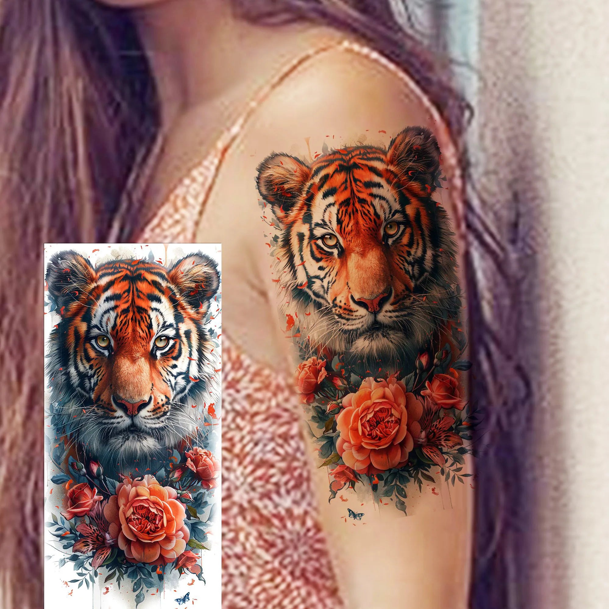 1 Blatt einzigartige Aquarell-Löwe-Tiger-Tier-Temporäre Tattoos langanhaltend wasserdicht Fuchs Eule gefälschter Tattoo-Aufkleber Körperkunst Tattoo