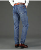 2024 Gerade, normale blaue Stretch-Jeans Frühling Herbst Herren Klassische Jeans Business Fashion Smart Jeans für Herren
