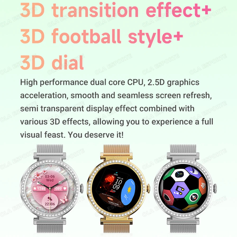 Fashion Zircon Smartwatch 1,46" AMOLED Bildschirm 5.4 Bluetooth Anruf Herzfrequenz Temperaturüberwachung Damen Smartwatch Schrittzähler