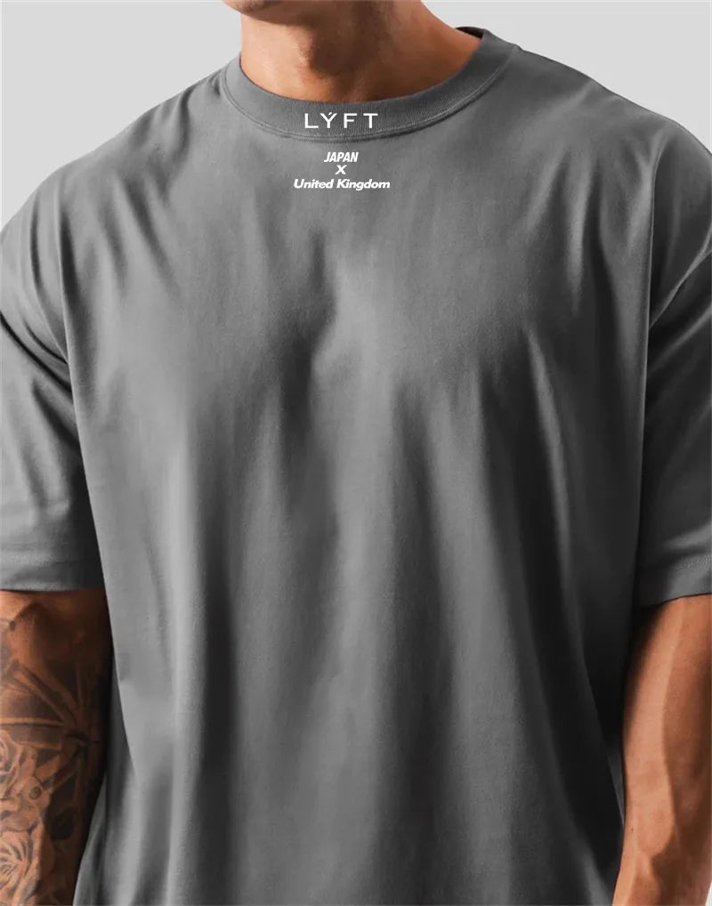 LYFT 100% Cotton Men's Gym T-Shirt Loose Fit Short Sleeve Sport Fitness Running Workout Training Shirt in Sizes M to XXXL
