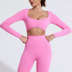 QINACTIVE Damen Yoga Shirts Crop Top Langarmshirts für Damen Yoga Sport Fitness Gym Kleidung Workout Tops