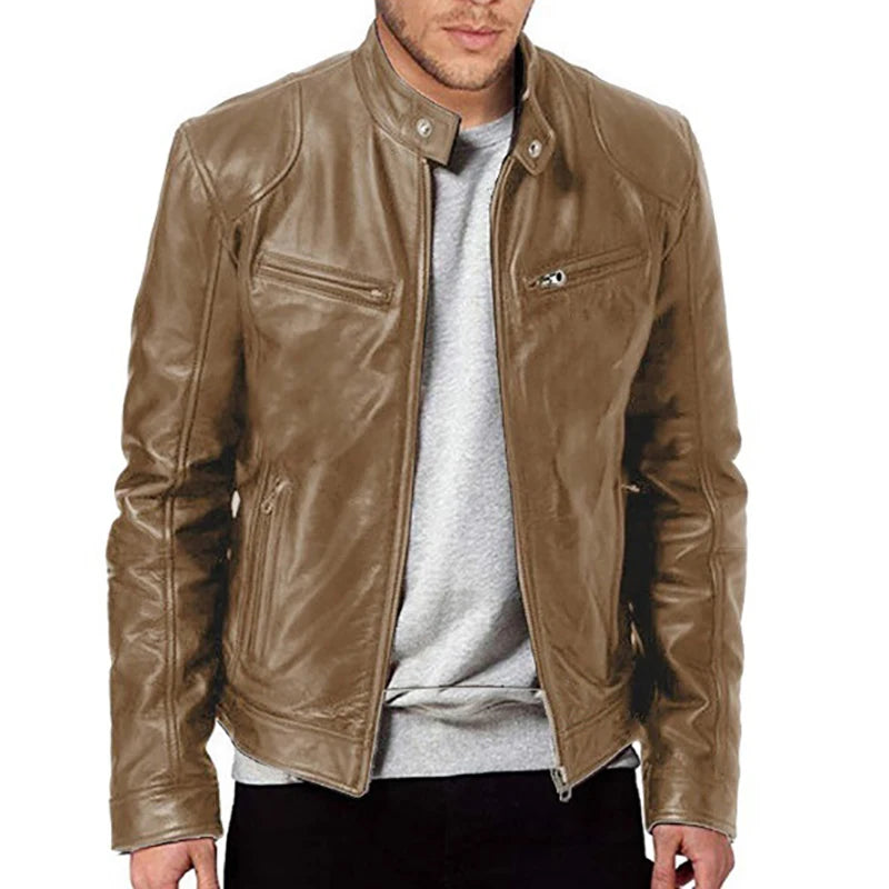 2024 Motorrad Lederjacken Herren Lässige Mode Motorradmantel Slim Fit Revers PU Jacken Herbst Winddichte Lederjacke Herren