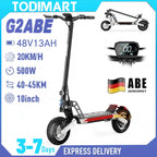 TODIMART G2 ABE E-Scooter, 48V 13Ah, 500W, 40-45km Reichweite, 20km/h, Doppelte Stoßdämpfer, Doppelte Scheibenbremsen, 10-Zoll Offroad-Reifen