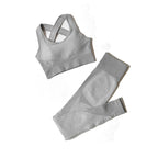 2/3tlg Damen Yoga Anzug Nahtlos Gestrickte Yogahose Leggings Kleidung Reißverschluss Langarm Crop Top Fitnesskleidung Sportbekleidung Gym Set