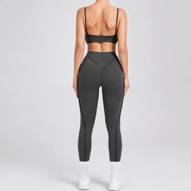 Nahtlose Yoga-Sets Sport-Fitness Hochbund-Hüfthebe-Formhose Rückenfreier BH-Anzug Workout-Gym-Leggings-Sets für Damen