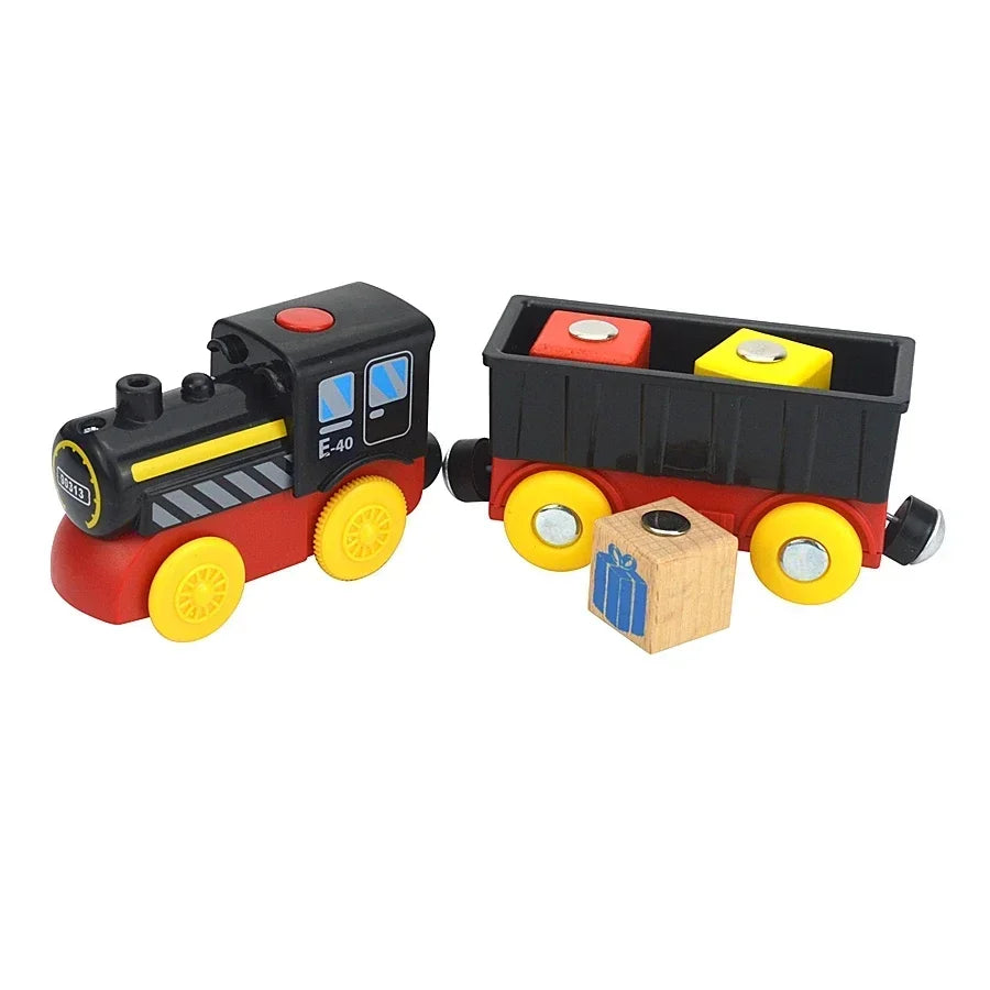 Holzzugspielzeug Zugstrecke Magnetischer Satz Elektrische Lokomotive Druckguss-Modellauto Passt auf alle Holzmarken Schienen für Kinder