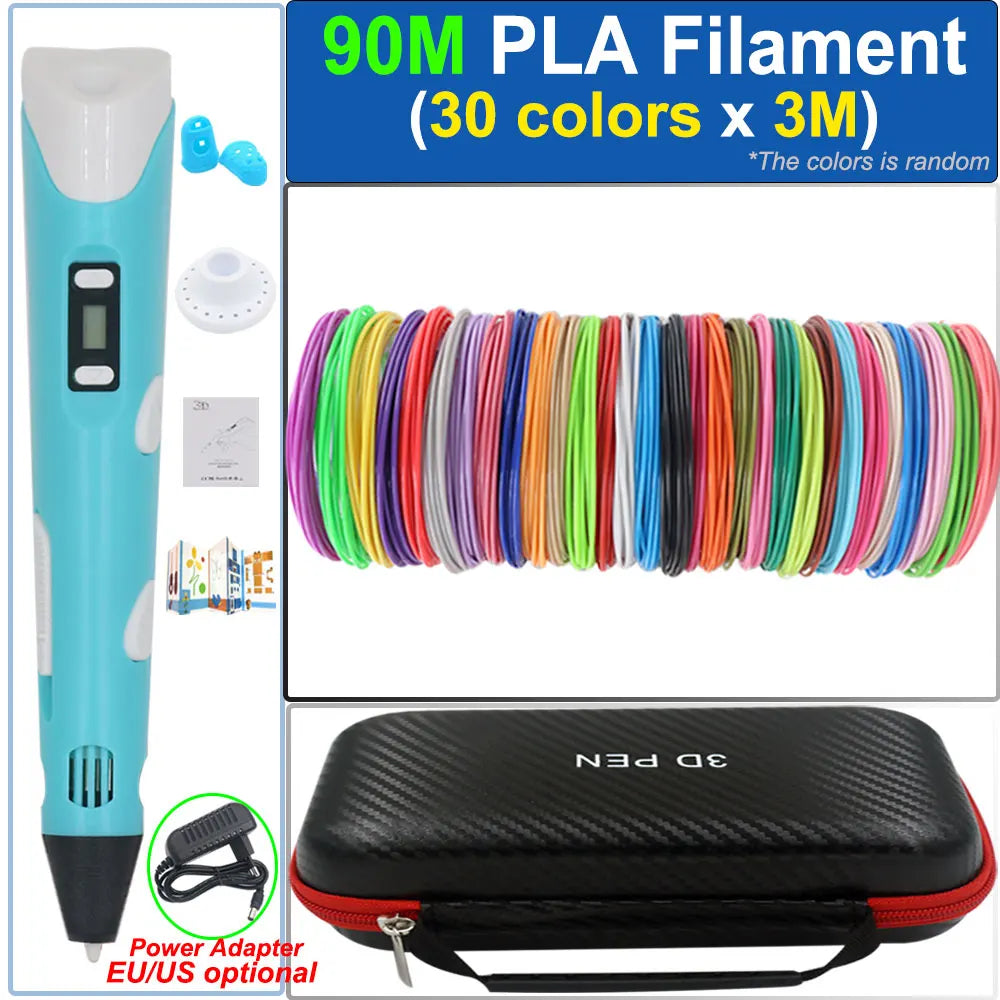 Kinder 3D-Stift 3D-Zeichnung Druckstift mit LCD-Bildschirm Netzteil 200M PLA Filament Spielzeug Kinder Weihnachten Geburtstag DIY Geschenk
