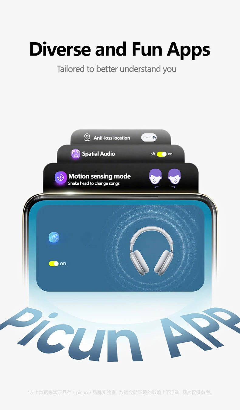 Picun F8MAX ANC Kabellose Kopfhörer 59dB Hybrid Active Noise Cancelling Spatial Audio Earphone Bluetooth 6.0 Over-Ear Headset 180H