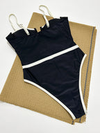 2024 Neu Schwarz-Weiß Kontrastfarbe Einteiliger Badeanzug Für Damen Push Up Bademode Bodysuit Monokini Badeanzug Strandmode