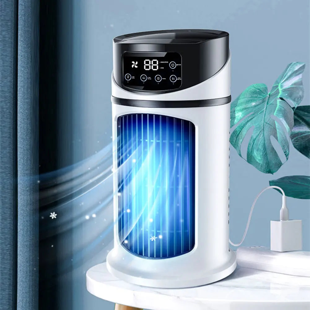 Tragbarer Klimaanlagen-Tischventilator, Sprühbefeuchter, Luftkühlungsventilator, Zeitschaltung, zirkulierender Wind, leiser elektrischer Ventilator für Zuhause und Büro