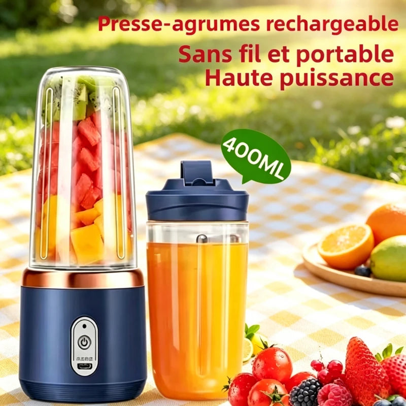 Tragbarer Hochgeschwindigkeits-Entsafterbecher, USB-wiederaufladbarer Mixer mit 6-Klingen-Kopf für frische Säfte, Smoothies & Reisen