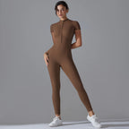 Ärmelloser Yoga-Jumpsuit mit Reißverschluss, schnelltrocknender, atmungsaktiver, figurbetonter Outdoor-Sport-Jumpsuit, Fitnessanzug