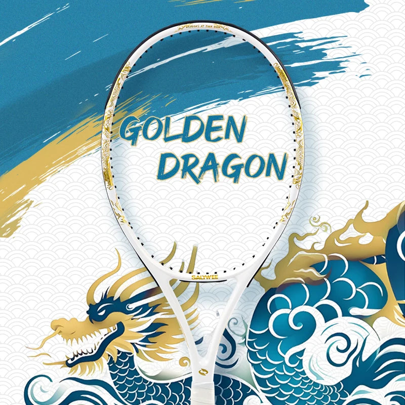 Golden-Dragon Carbonfaser Tennisschläger für Erwachsene, ideal für Fortgeschrittene, Drachen-Design im chinesischen Stil, 50–60 lbs, Gratis-Geschenke
