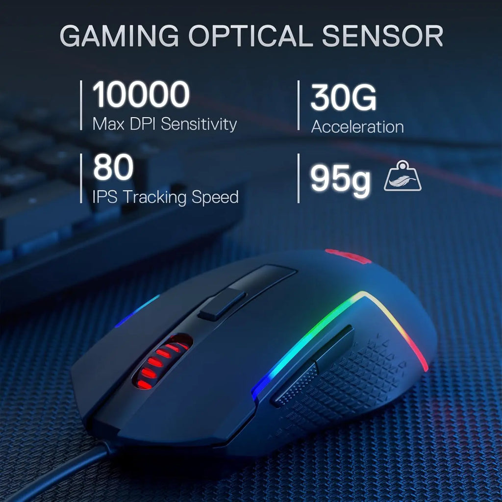 Redragon S141 Gaming-Tastatur- und Maus-Kombination, K515 kabelgebundene RGB-Membran-Tastatur und M616 kabelgebundene Gaming-Maus mit 10000 DPI im Bundle