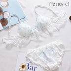 Besticktes Schleifen-Dessous-Set für Damen, japanisches süßes BH-Set, Triangel-Cup ohne Bügel, Studentenunterwäsche