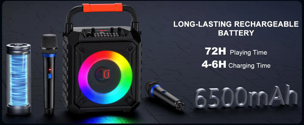 T17-T Karaoke-Maschine und Bluetooth-Kopfhörer, tragbarer Lautsprecher mit LED-Lichtern für Kinder und Erwachsene, unterstützt Bluetooth/USB/TF/AUX
