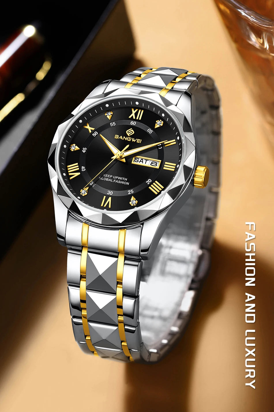 BANGWEI Elegante Luxus Quarz Damenuhr Mode Klassisch Einfach Edelstahluhren Automatisches Datum Wasserdicht Diamant Damen Armbanduhr