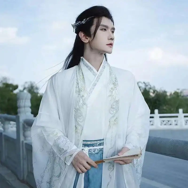 Originelles Chinesisches Blumenwolken Hanfu Kleid Herren Damen Traditionelles Weijin-Perioden Farbverlauf Kostüm Nischen Fee Cosplay Kleidung