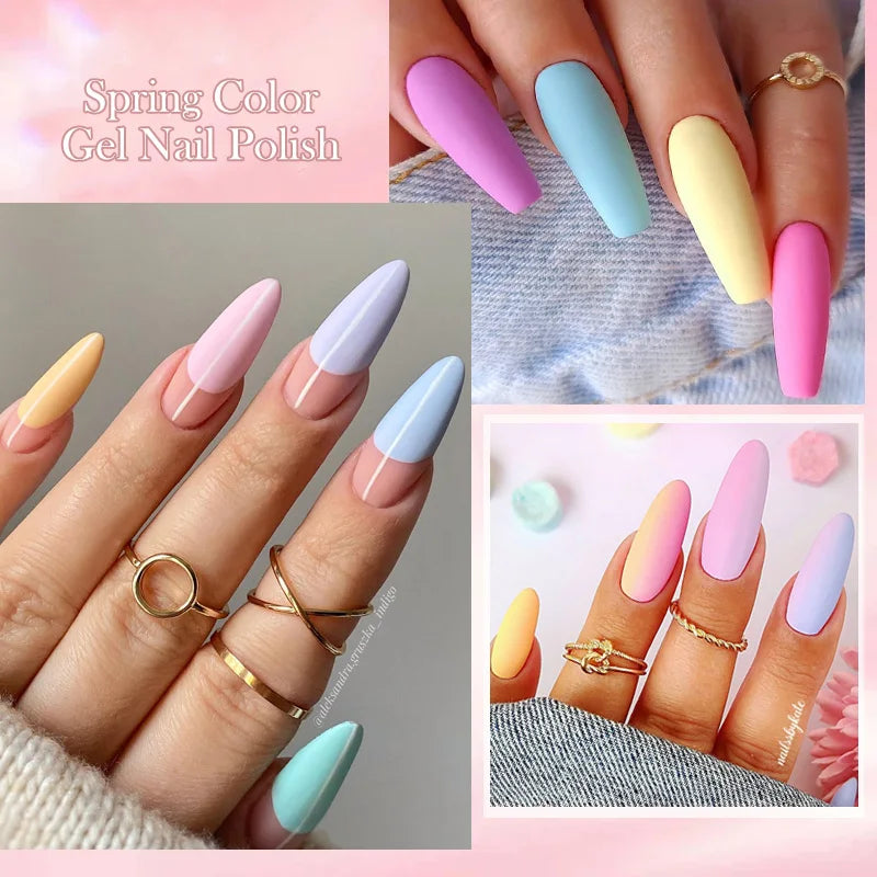 LILYCUTE Nagelgel-Politur-Set, Rosa Grün, Frühling, DIY-Nagelkunst-Design, lang anhaltend, Soak Off UV Gel, Maniküre, Malgel, Vernis-Kit