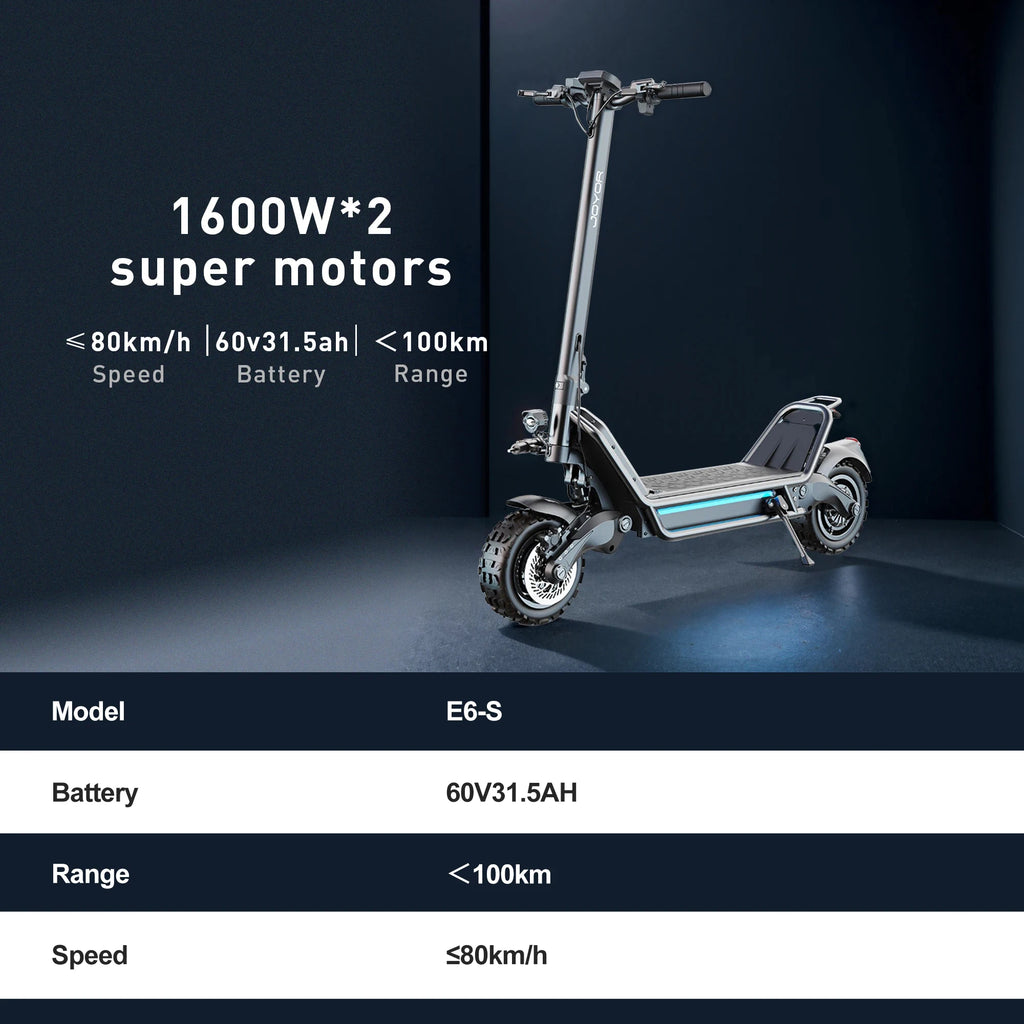 JOYOR E6-S Erwachsenen-Elektroroller 3200W Motor 60V31.5AH Akku Offroad-EScooter NFC-Entsperrung Hydraulische Bremse Klappbarer E-Scooter