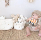 Niedlicher Bären-Stickerei INS Baby Wickeltasche Windel Caddy Windelkorb Mummy Mutterschaftstasche für Neugeborene - Aufbewahrungsorganisator für Spielzeug und D