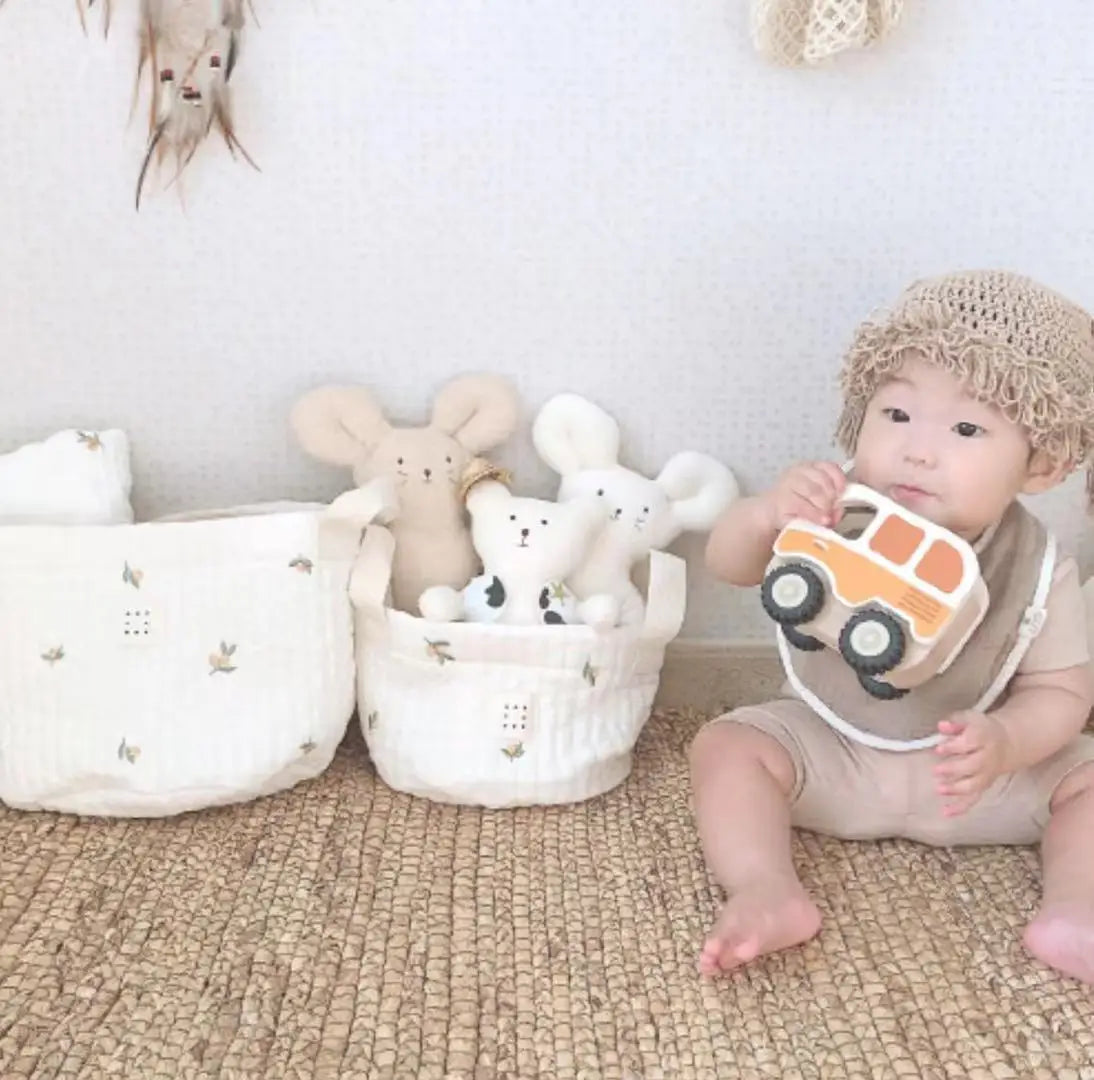 Niedlicher Bären-Stickerei INS Baby Wickeltasche Windel Caddy Windelkorb Mummy Mutterschaftstasche für Neugeborene - Aufbewahrungsorganisator für Spielzeug und D
