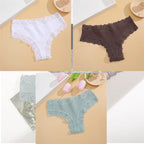 FINETOO 3er-Pack Damen Baumwollunterwäsche Slips Sexy Spitze Brasilianischer Slip Niedrige Taille Blumenmuster Einfarbig G-String Atmungsaktive Dessous