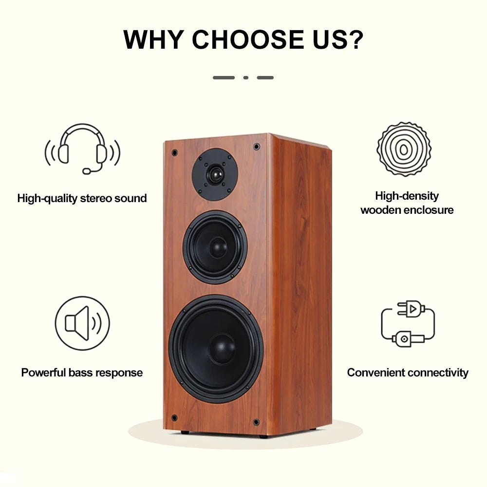 Hochleistungs-Passivlautsprecher, 8 Zoll, Standlautsprecher, 3-Wege-Heim-Audiosystem, 90 dB Empfindlichkeit, Hifi-Holzlautsprecher, ein Paar